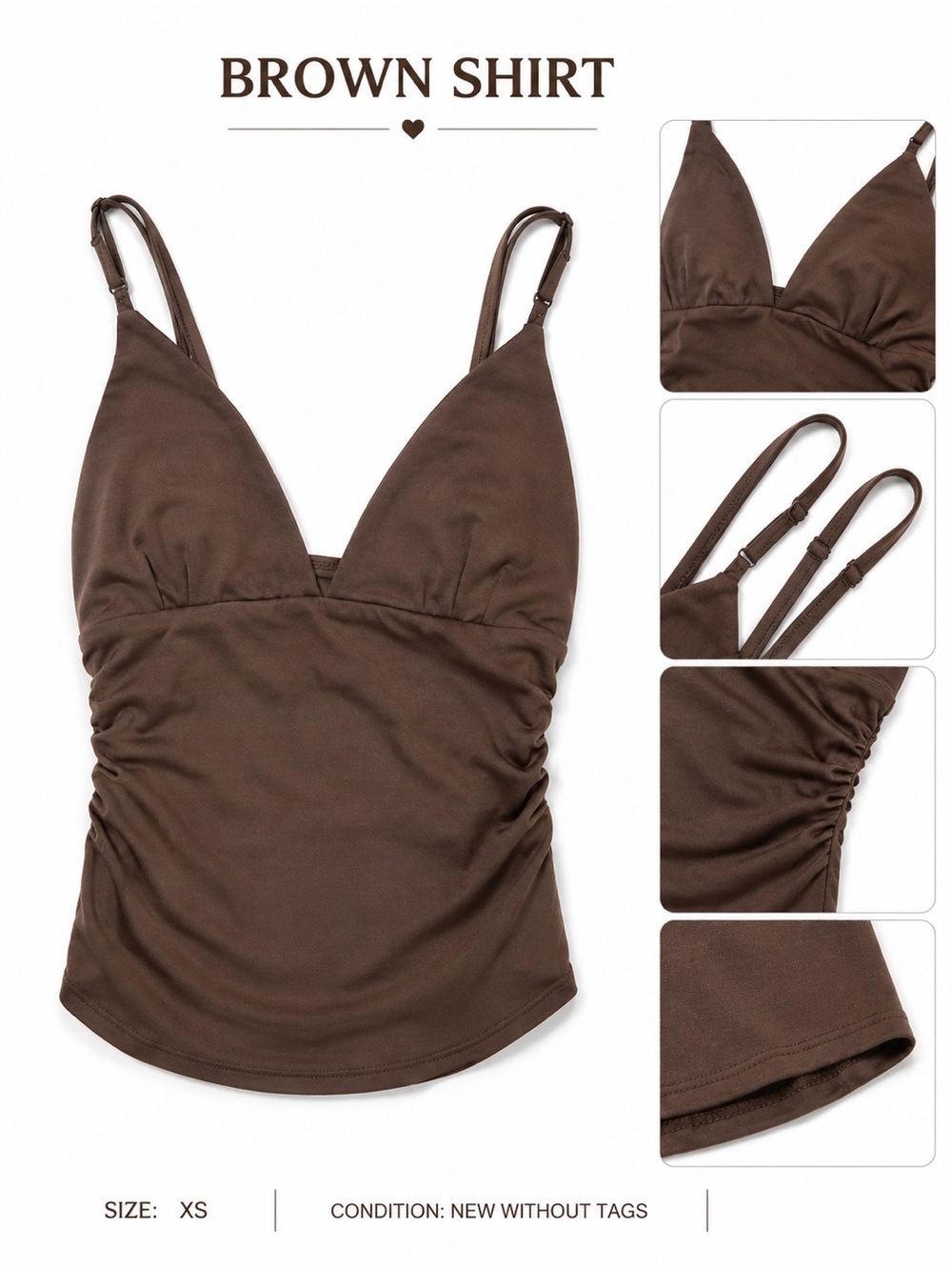 Brown Ruched V-Neck Cami Tank
